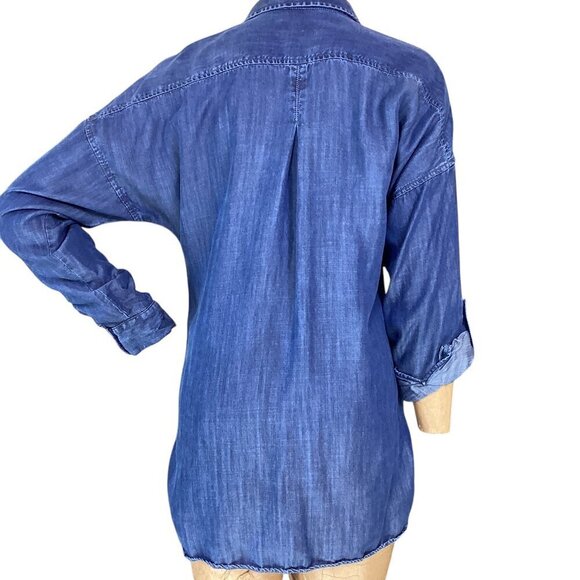 Coldwater Creek Dark Blue Chambray Button-Up Tunic Top Sz S/8 Tencel #321B - Picture 4 of 8